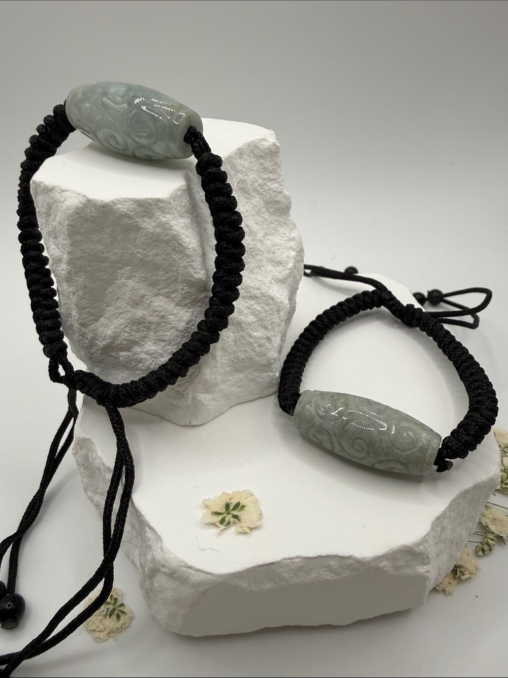 Hand-Carved Barrel shaped Pale Blue Green Jade Bracelet